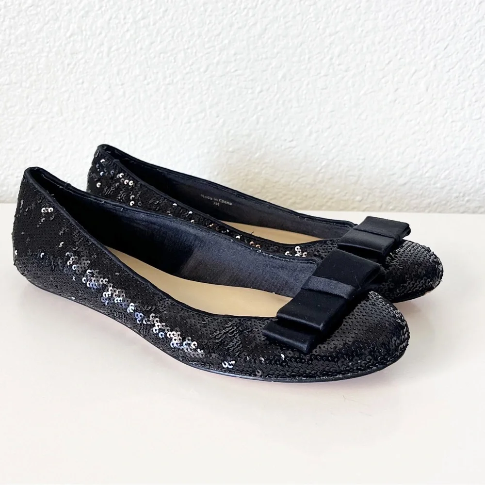 Kate Spade Black Sequin Rounded Toe Ballet Flats Size 7